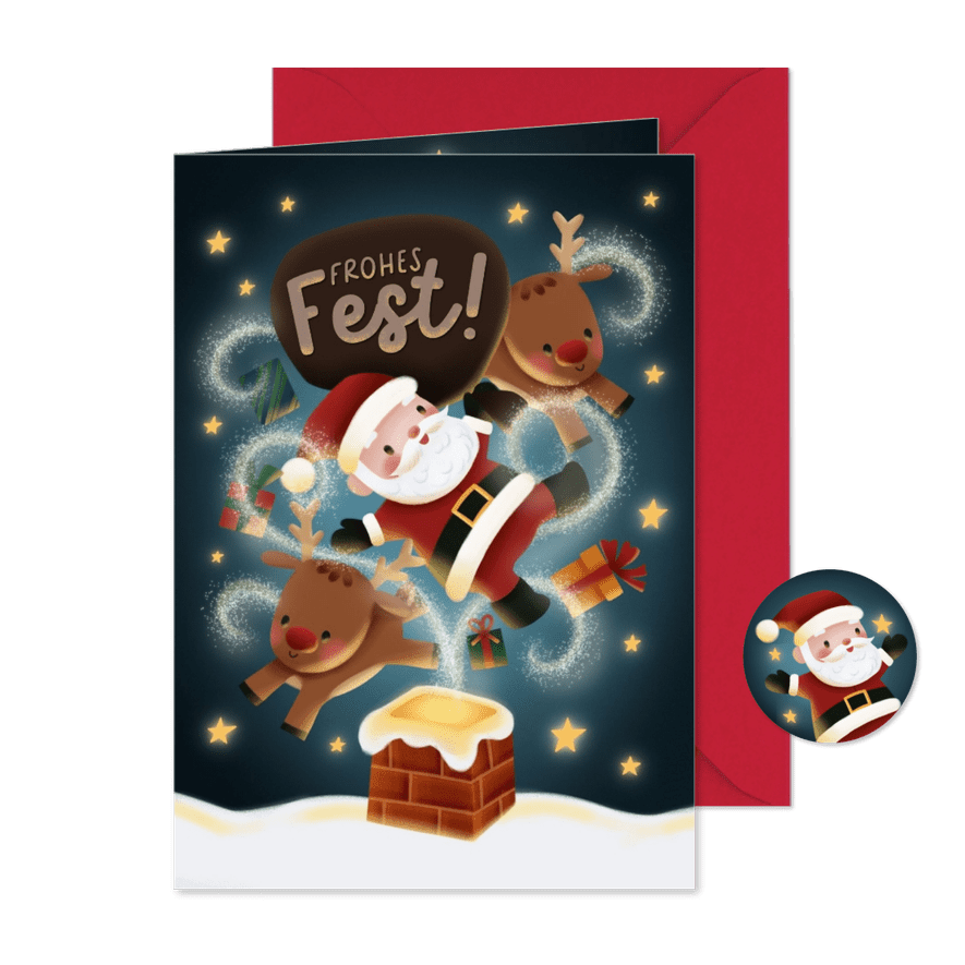Lustige Weihnachtskarte Weihnachtsmann & Schornstein - Karteneindruck