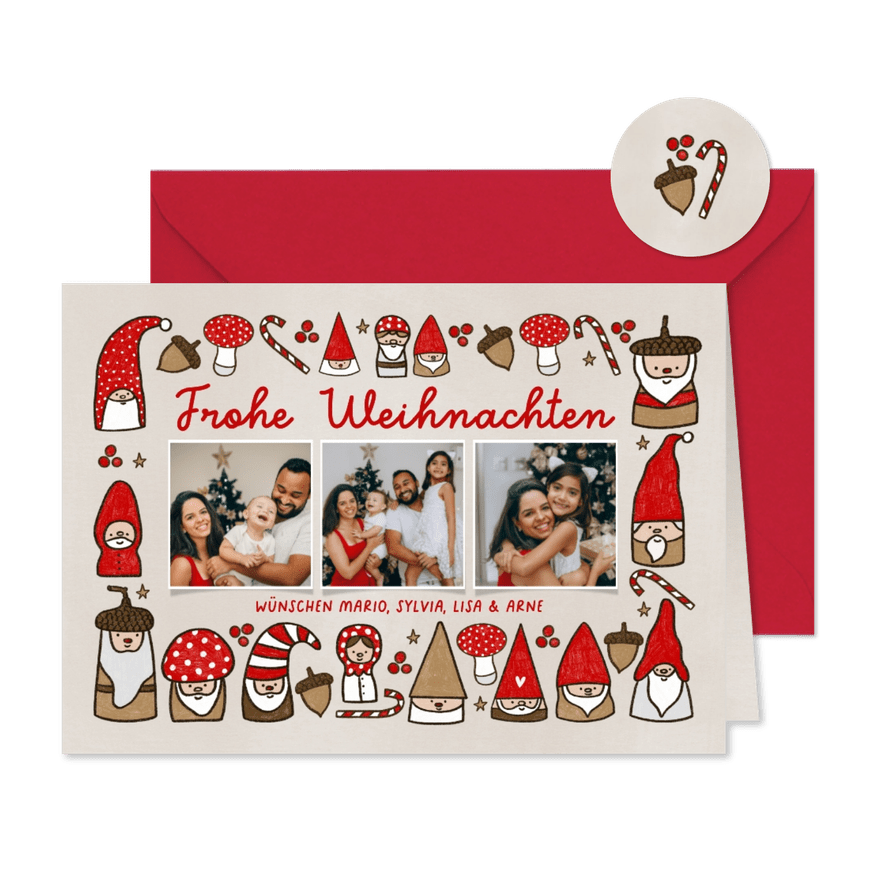 Lustige Wichtel-Weihnachtskarte 3 Fotos - Kartenvorschau

