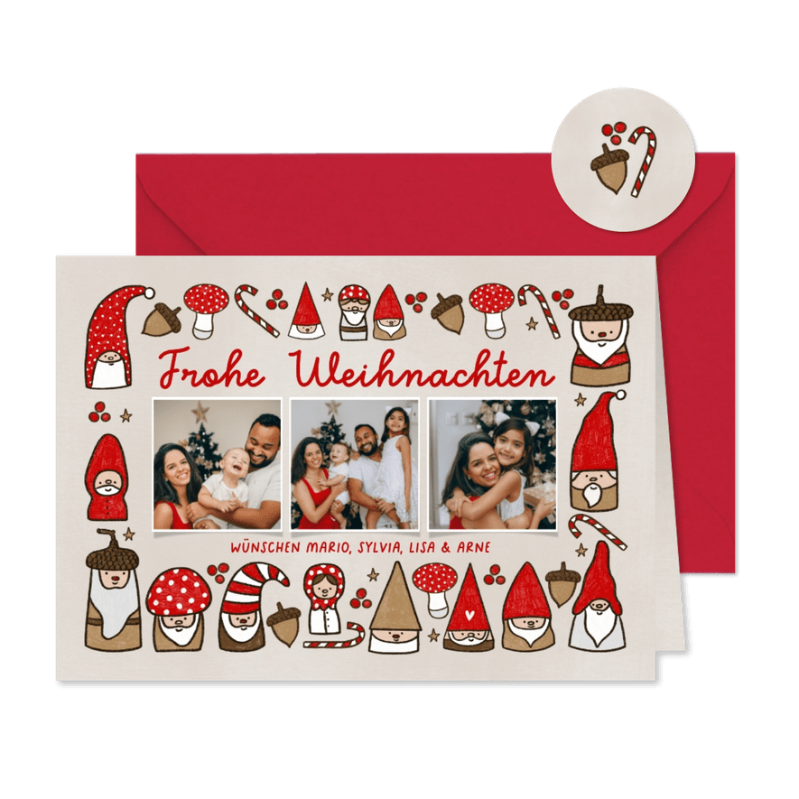 Lustige Wichtel-Weihnachtskarte 3 Fotos - Karteneindruck