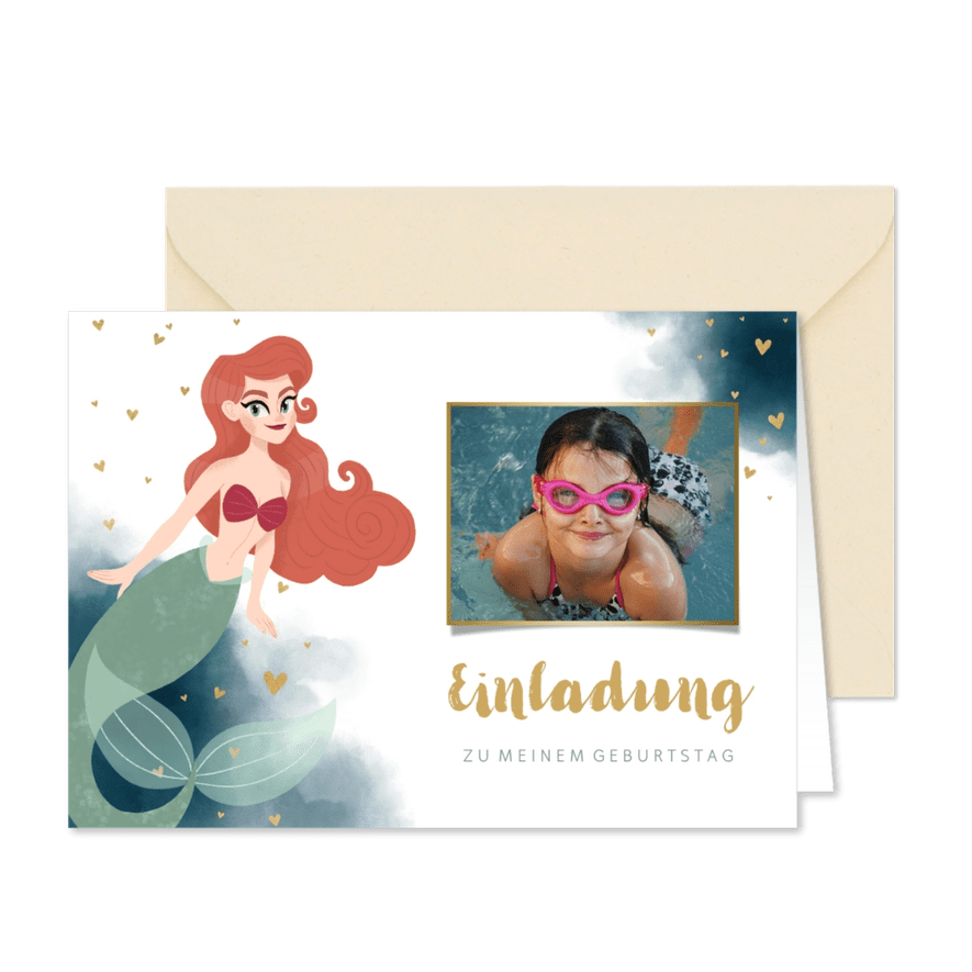 Meerjungfrau-Einladung Kindergeburtstag Foto - Karteneindruck