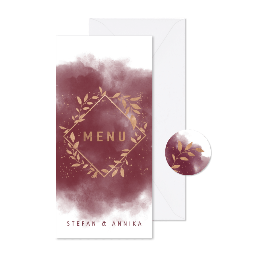 Menükarte zur Hochzeit aquarell mit goldenen Zweigen - Karteneindruck