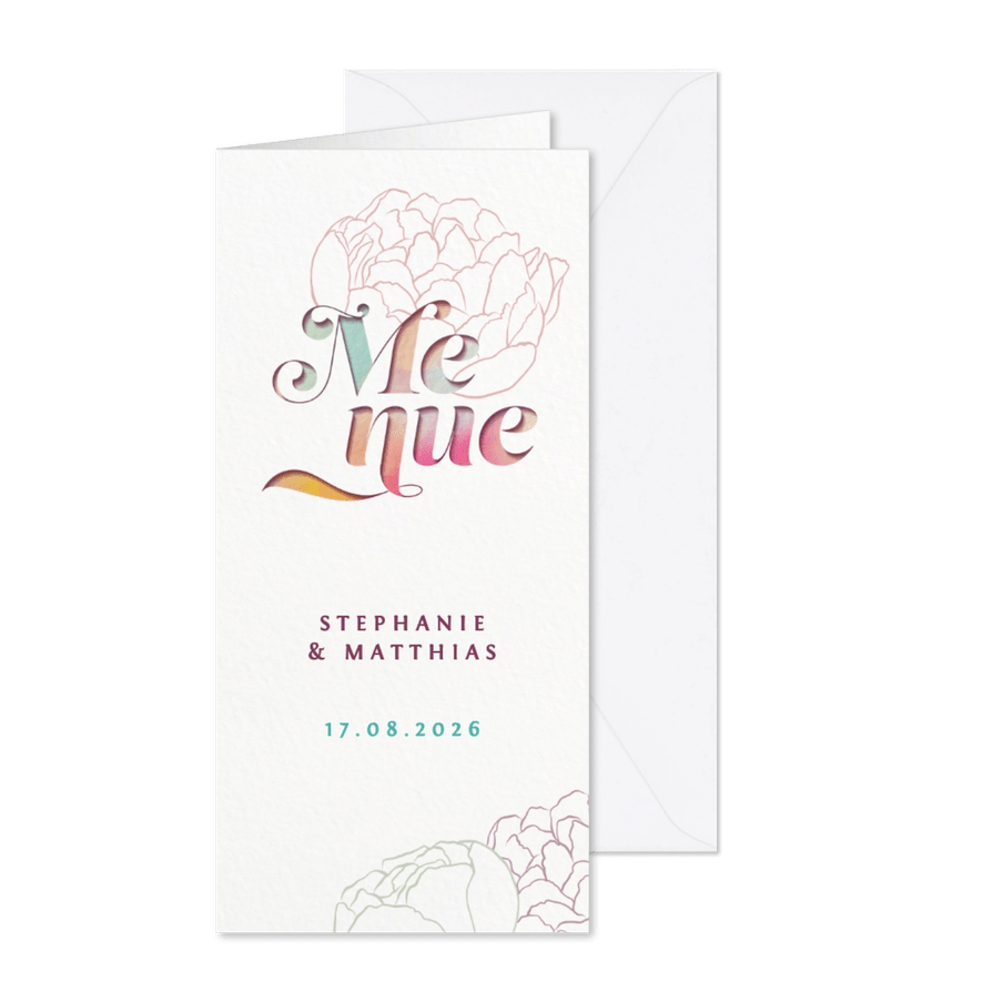  Menue-Karte mit Pfingstrosen - Karteneindruck
