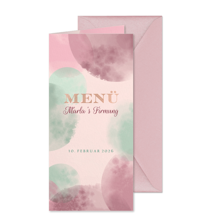 Menü-Karte zur Firmung Punkte und Roségold - Karteneindruck
