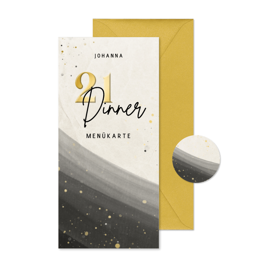 Menükarte 21 Dinner Aquarell grau-schwarz  - Karteneindruck
