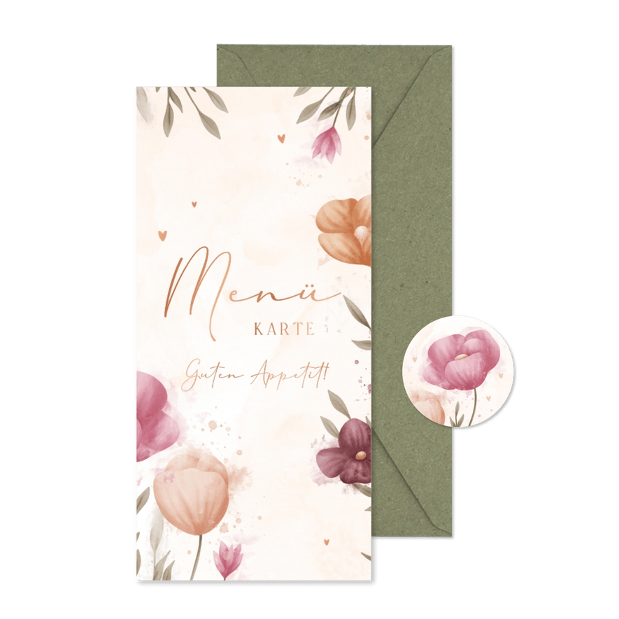 Menükarte Aquarell Blumen Geburtstagsfeier - Karteneindruck
