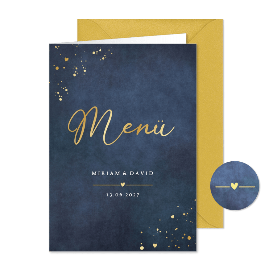Menükarte Blau mit Gold - Karteneindruck