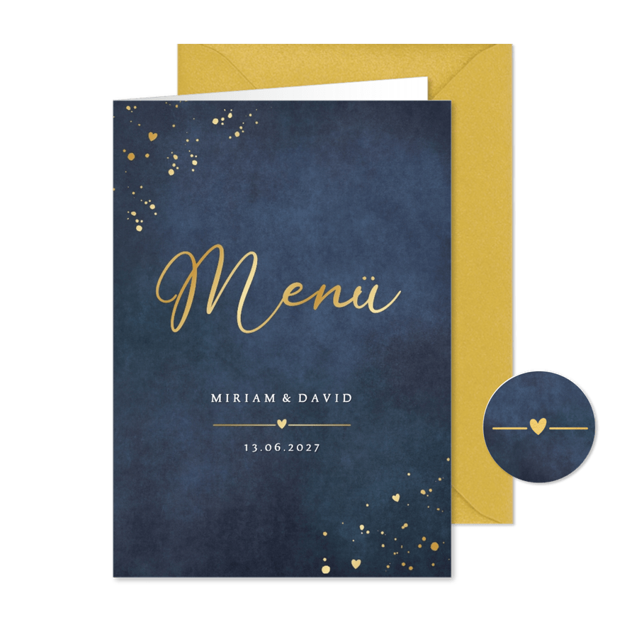 Menükarte Blau mit Gold - Karteneindruck