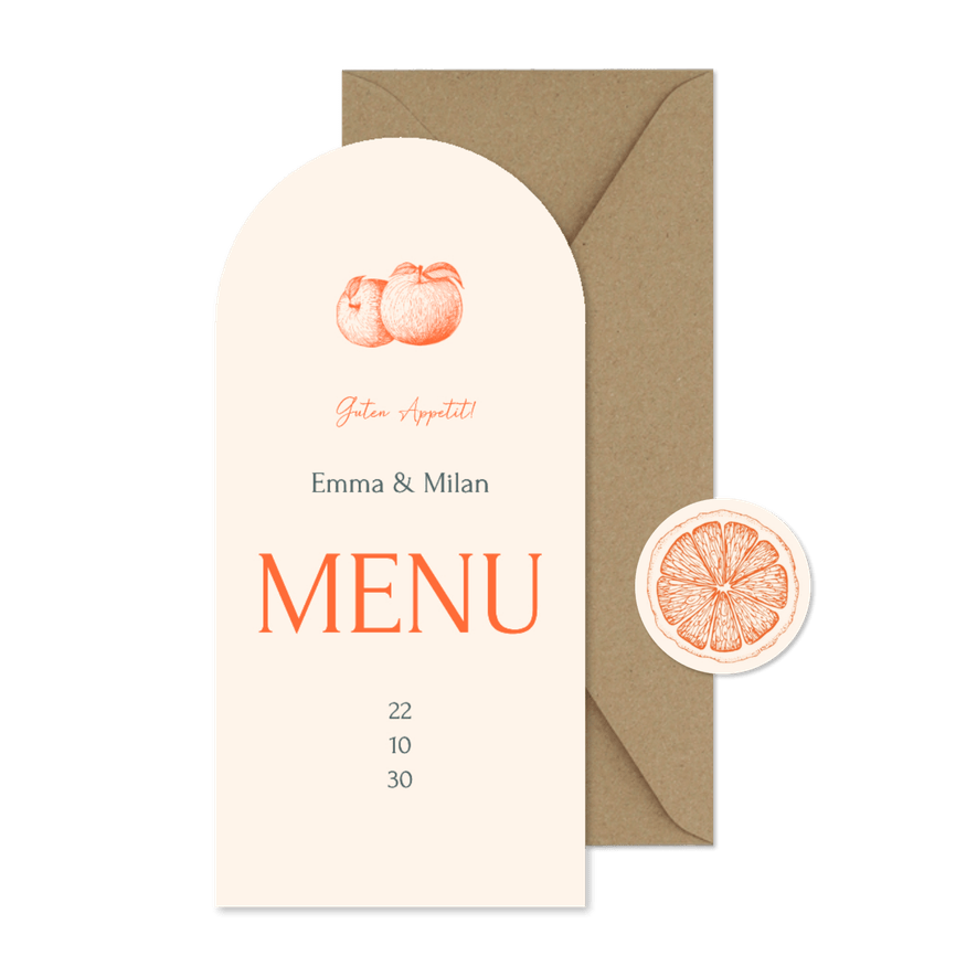 Menükarte Bogen Sommerhochzeit Früchte Linienzeichnung - Karteneindruck