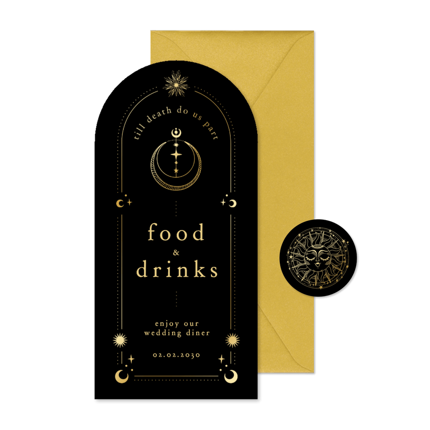 Menükarte Bogenform Tattoo Astrologie Mond Hochzeit - Karteneindruck
