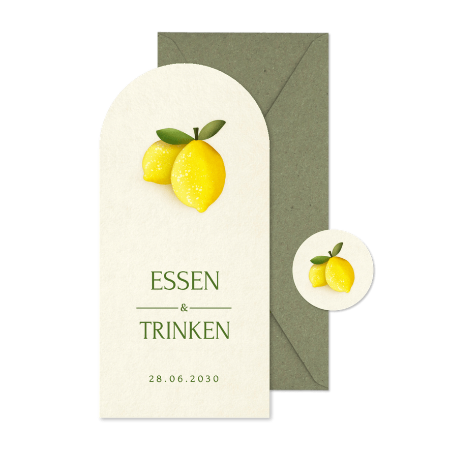 Menükarte Bogenform Zitronen Sommerhochzeit - Karteneindruck