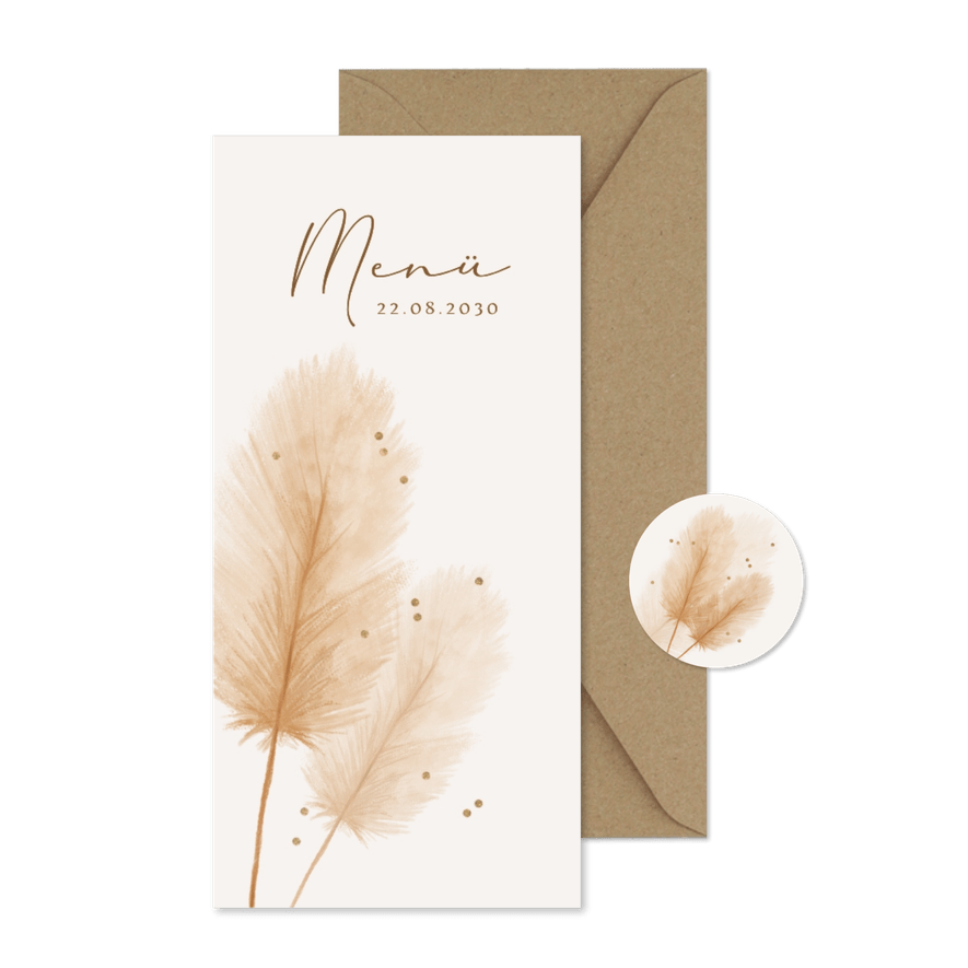 Menükarte Bohohochzeit Pampasgras Beige - Karteneindruck
