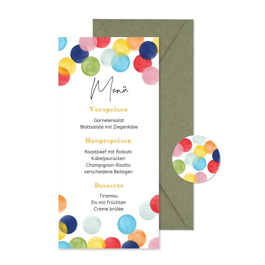 Menükarte Einschulung bunte Konfetti - Karteneindruck
