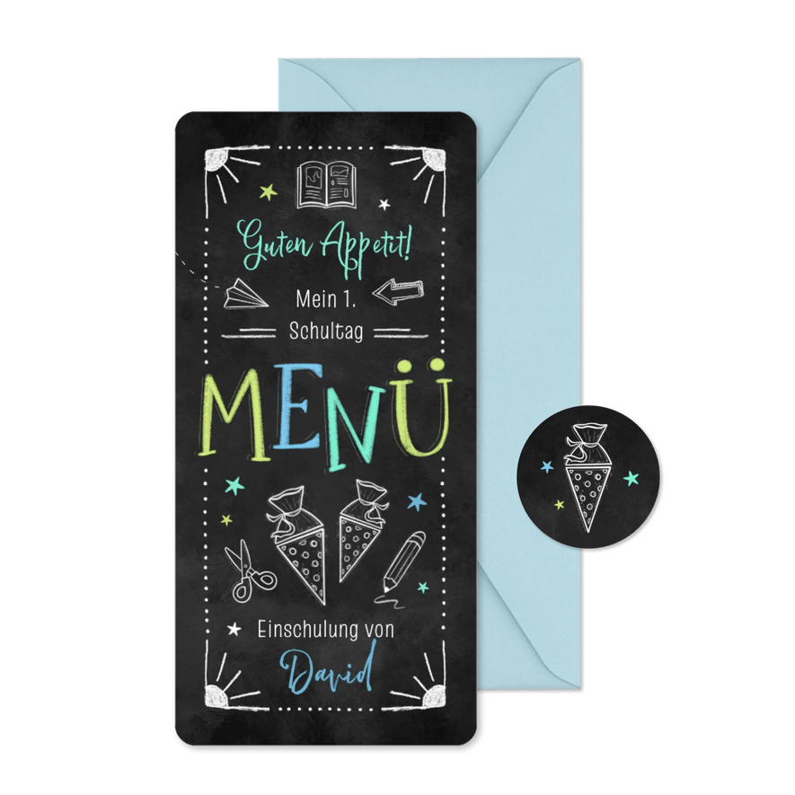 Menükarte Einschulung Kreide Doodles - Karteneindruck
