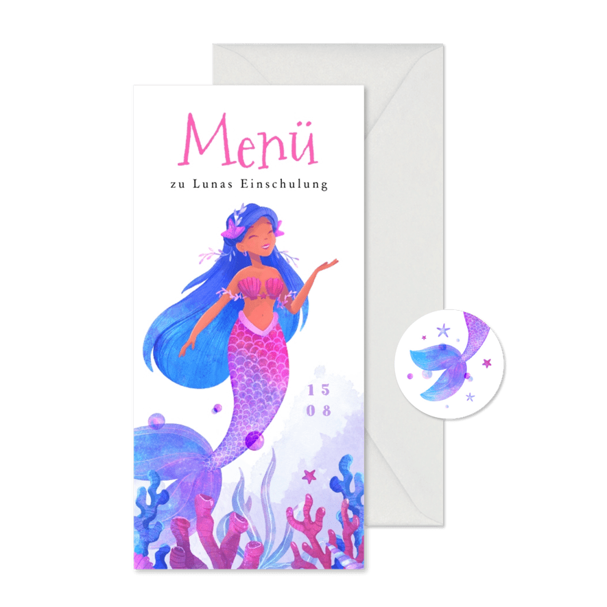 Menükarte Einschulung Mermaid - Kartenvorschau