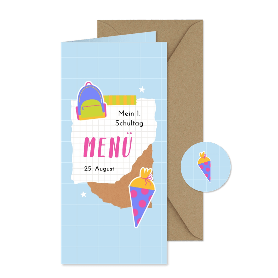 Menükarte Einschulung Scrapbook - Karteneindruck
