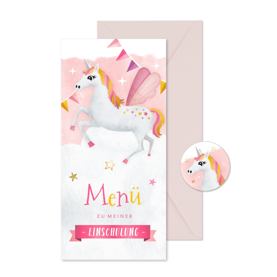 Menükarte Einschulungsfeier Einhorn - Karteneindruck