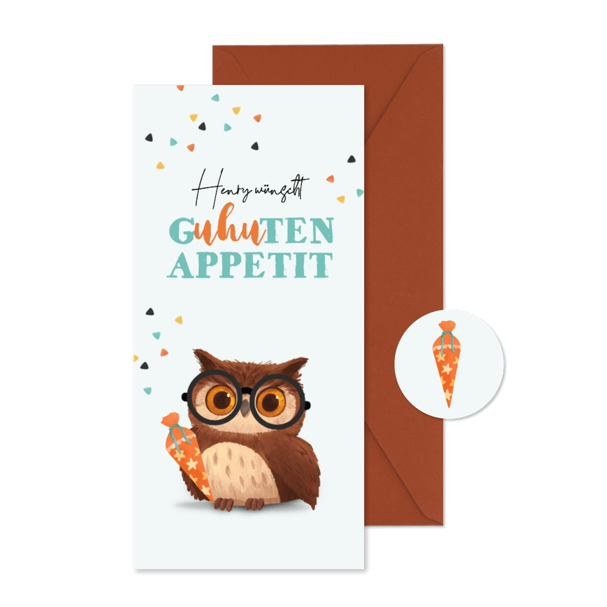 Menükarte Einschulungsfeier 'G-uhu-ten Appetit' - Karteneindruck

