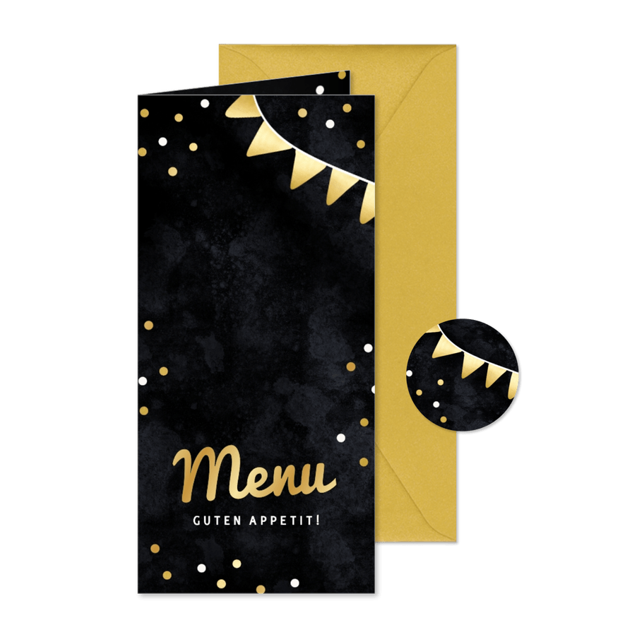Menükarte Einschulungsfeier Schwarz & Gold - Karteneindruck
