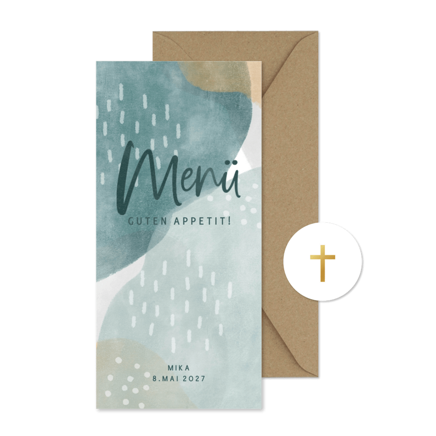 Menükarte Firmung Aquarell blaugrau - Karteneindruck
