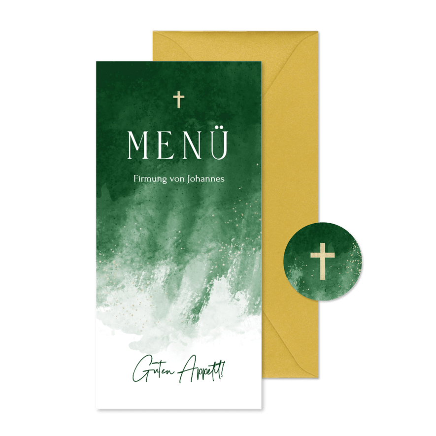 Menükarte Firmung Aquarell grün - Karteneindruck