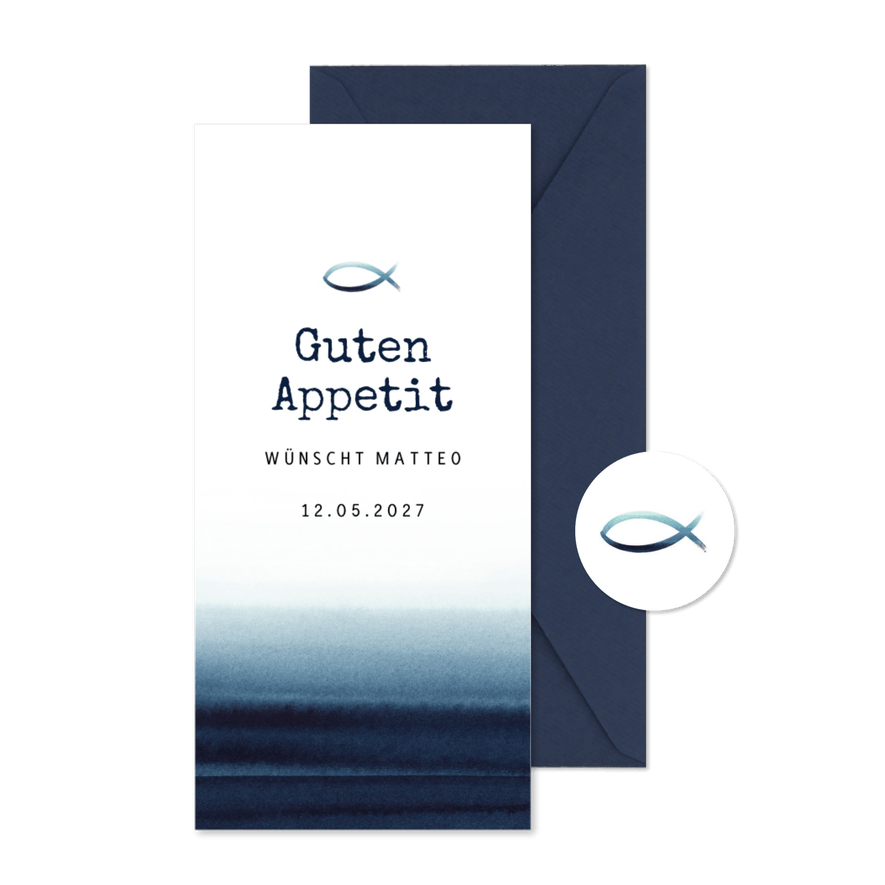 Menükarte Firmung blauer Fisch - Karteneindruck
