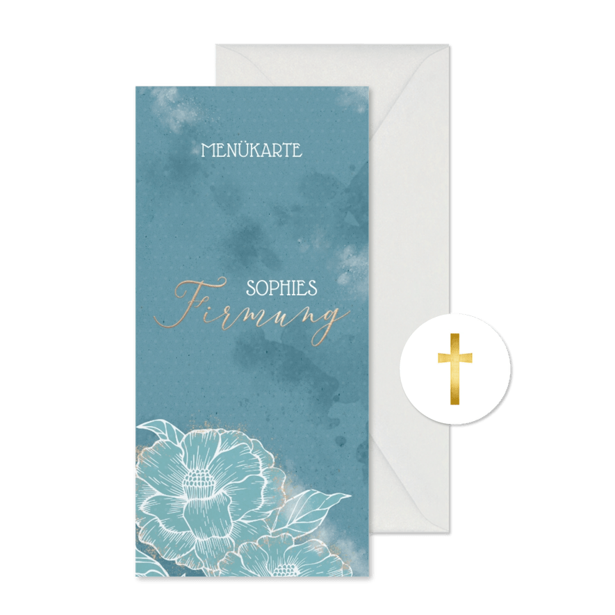 Menükarte Firmung mit Aquarell Blumen - Karteneindruck
