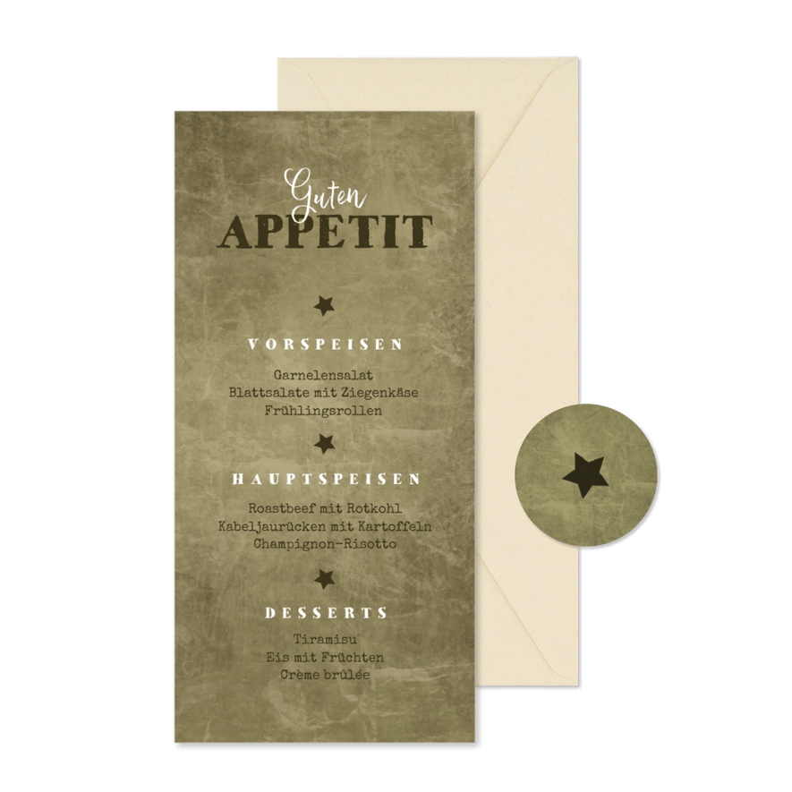 Menükarte Firmung olivgrün - Karteneindruck
