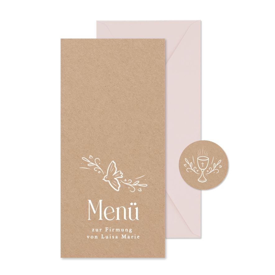 Menükarte Firmung Taube Lineart - Karteneindruck