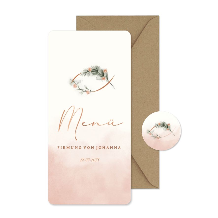 Menükarte Firmungsfeier Fisch aus Zweigen - Karteneindruck
