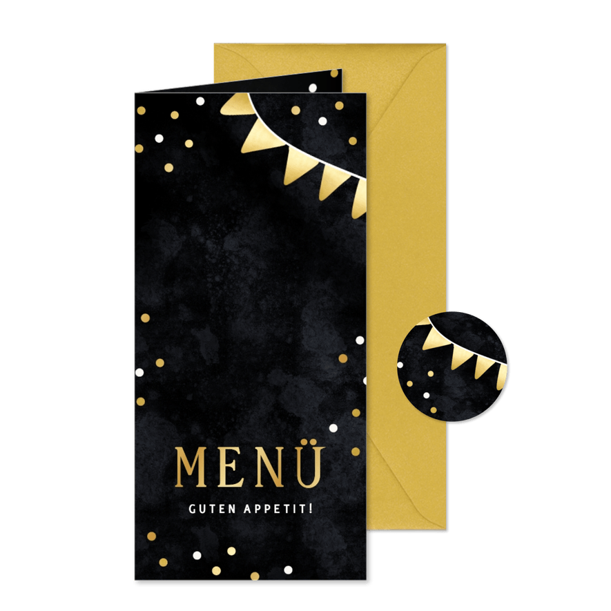 Menükarte Geburtstagsfeier goldene Fähnchen - Karteneindruck
