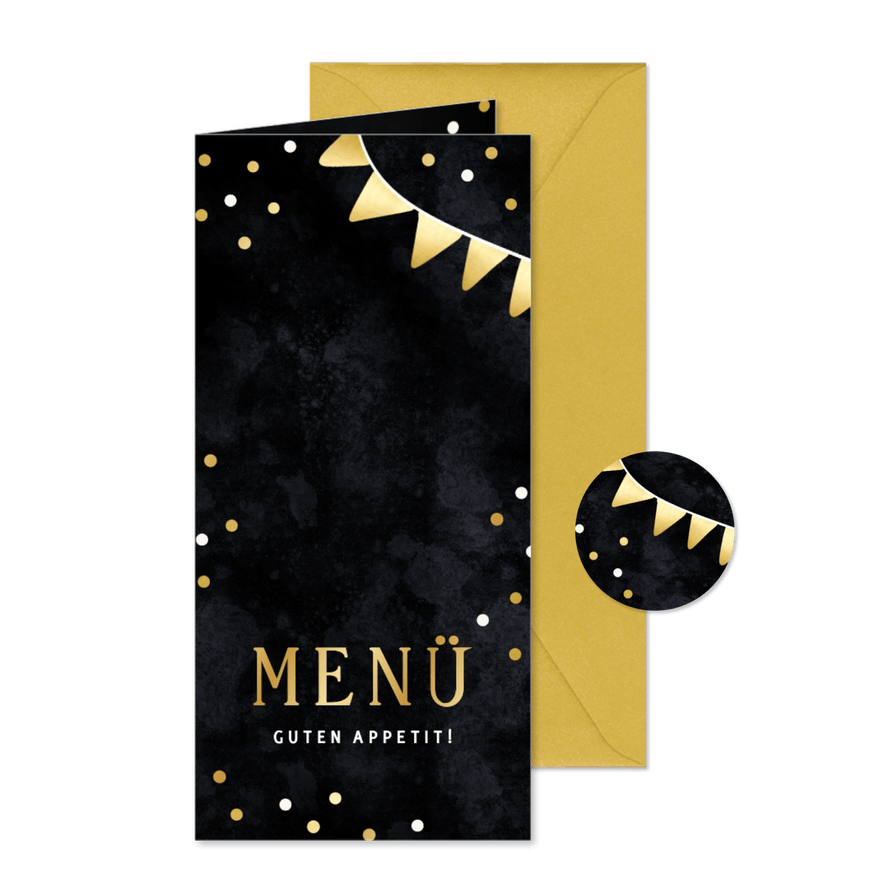 Menükarte Geburtstagsfeier goldene Fähnchen - Karteneindruck