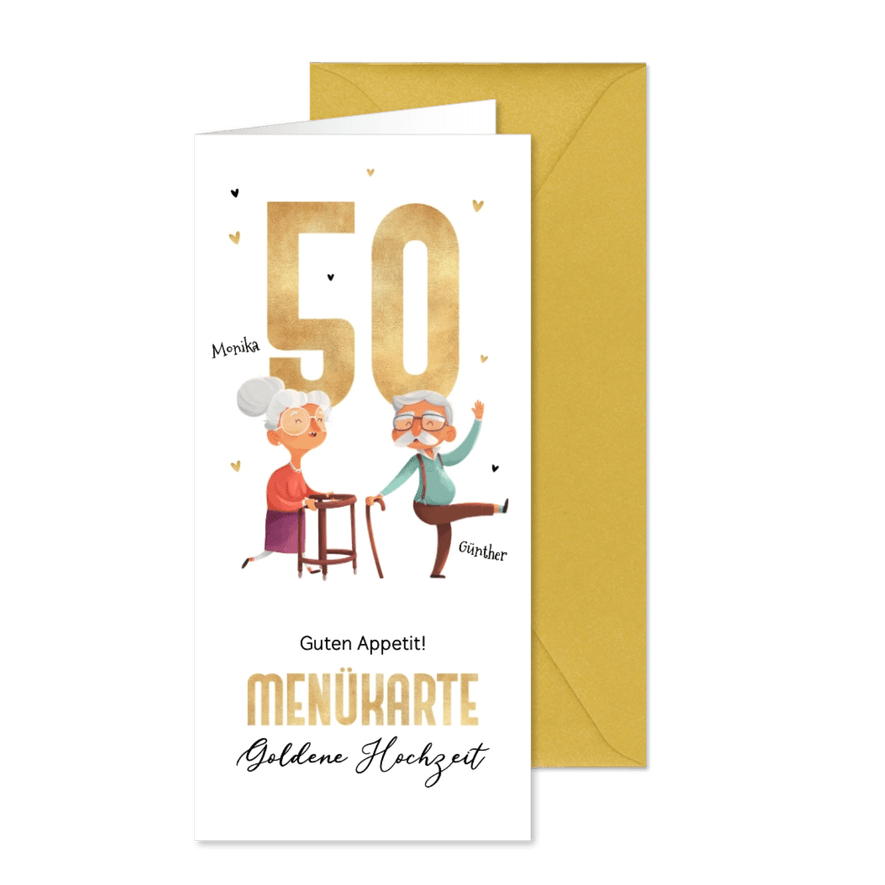Menükarte Goldene Hochzeit lustig - Karteneindruck