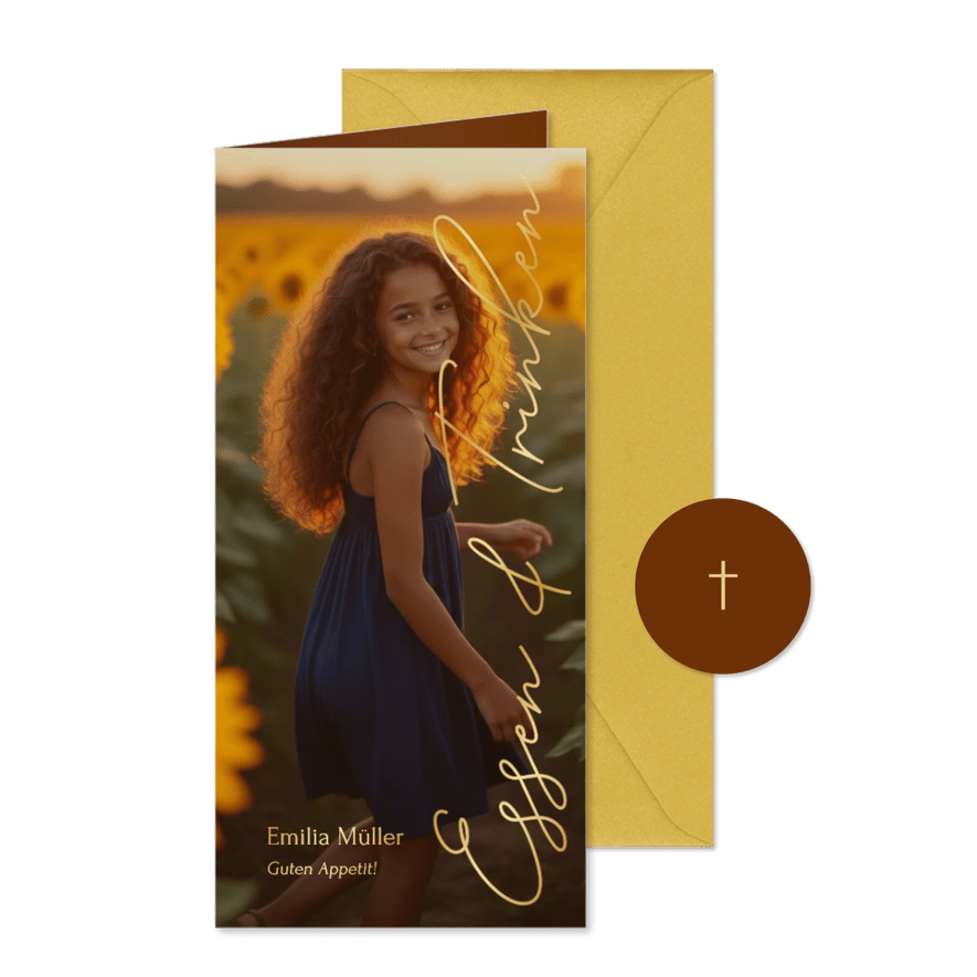 Menükarte großes Foto Schriftzug Konfirmation - Karteneindruck
