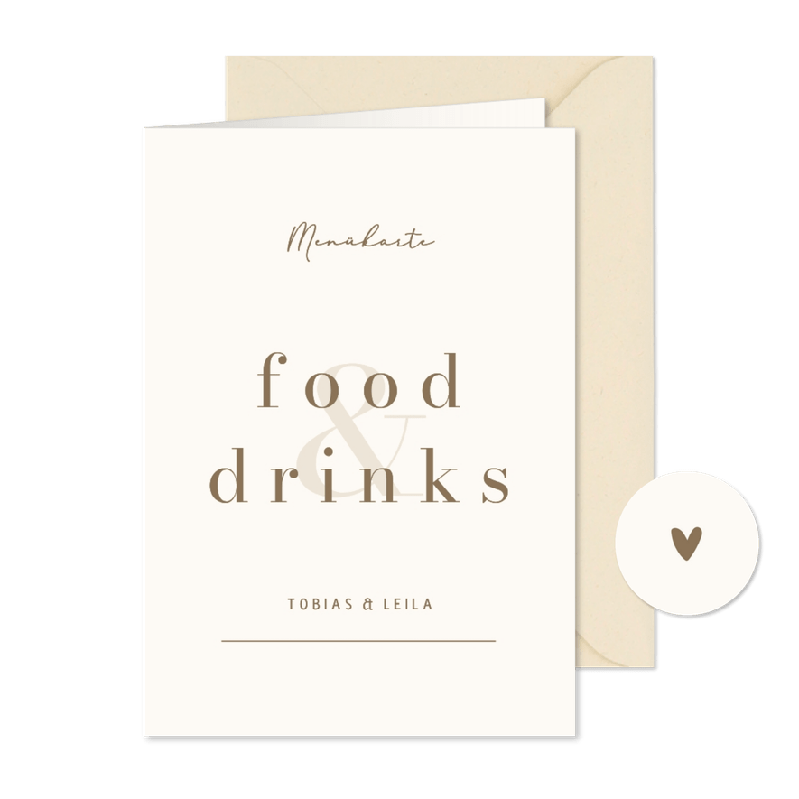 Menükarte Hochzeit Beige minimalistisch Ampersand - Karteneindruck
