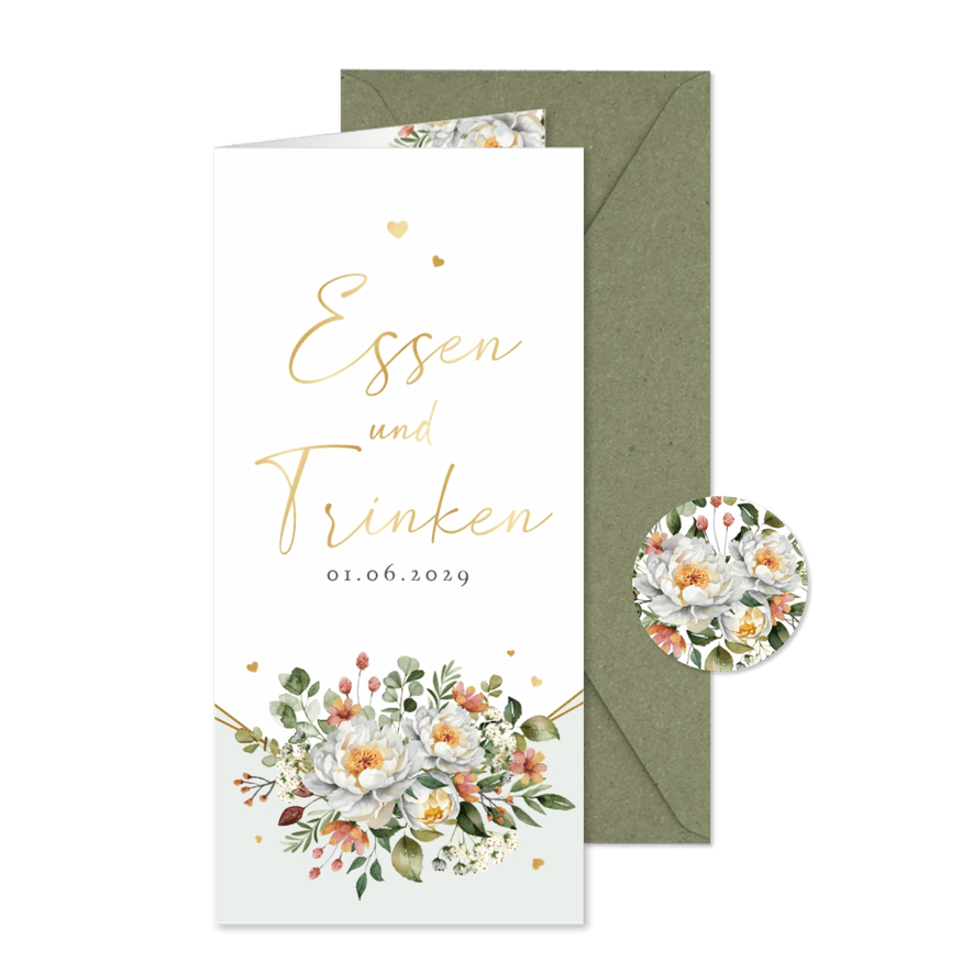 Menükarte Hochzeit Blumenbukett - Karteneindruck
