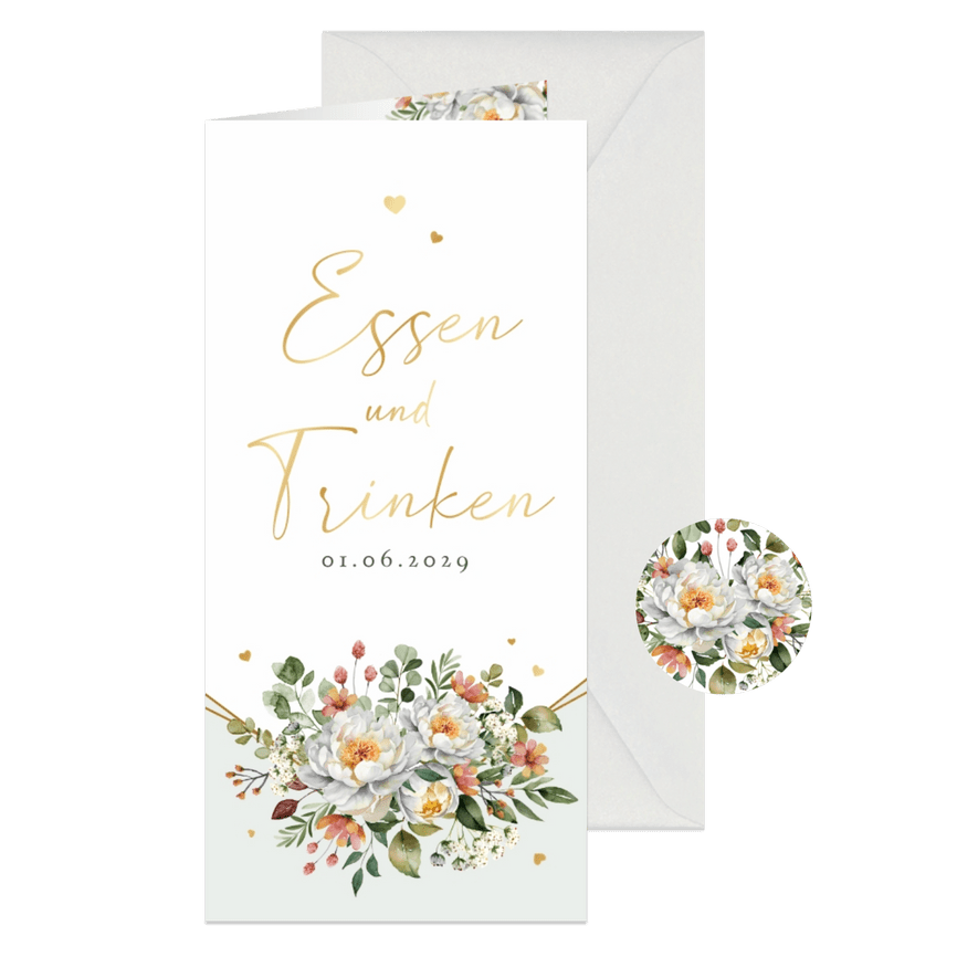 Menükarte Hochzeit Blumenbukett - Karteneindruck
