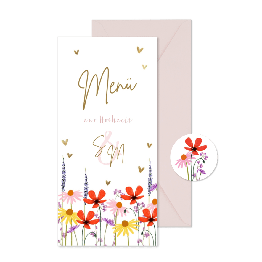 Menükarte Hochzeit Blumenwiese - Karteneindruck
