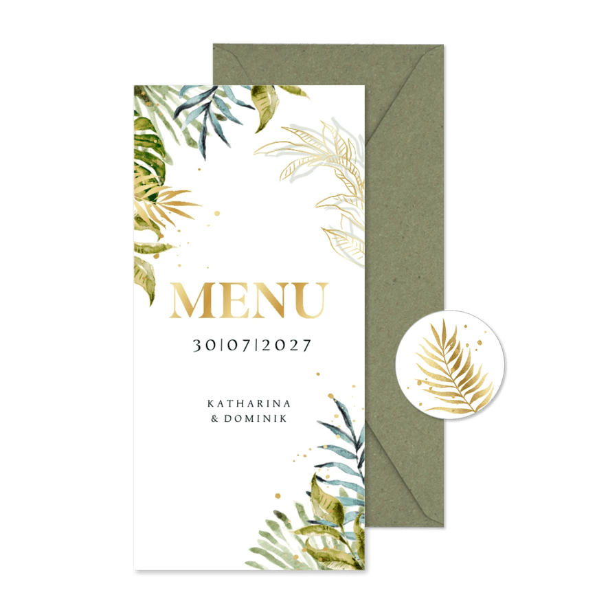Menükarte Hochzeit Botanik & Gold - Karteneindruck