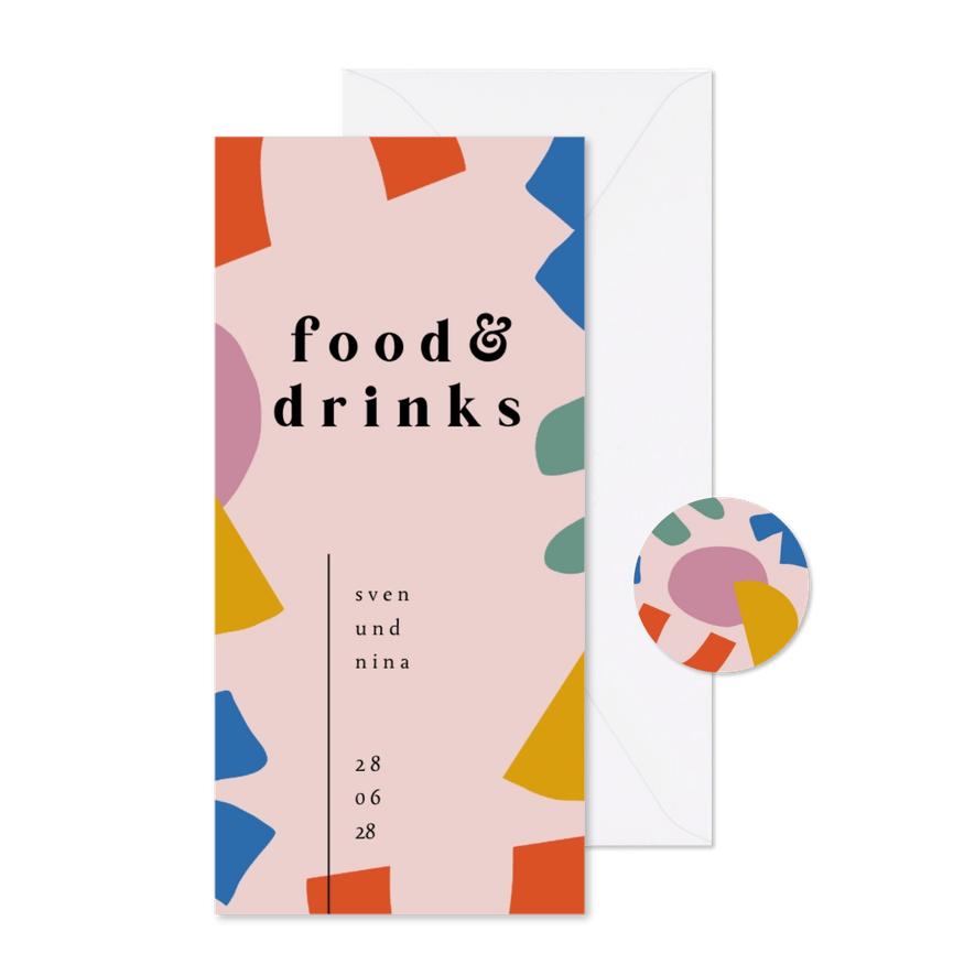Menükarte Hochzeit 'Colourful Modern Art' - Karteneindruck
