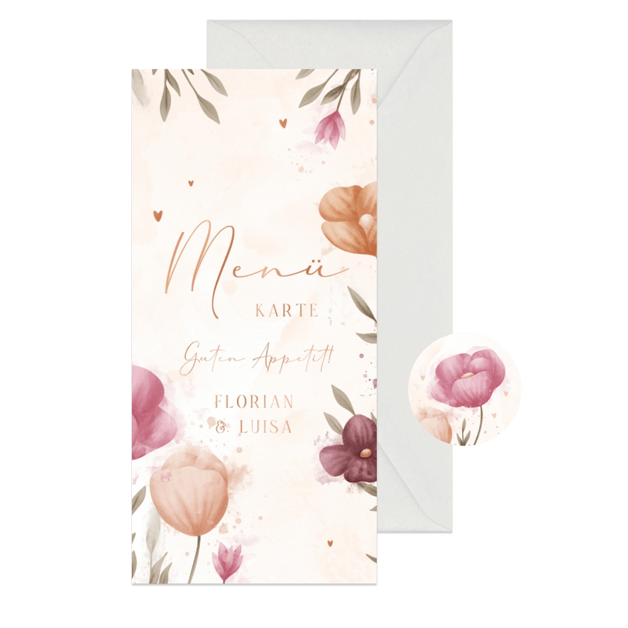 Menükarte Hochzeit elegante Blumen Aquarell - Karteneindruck
