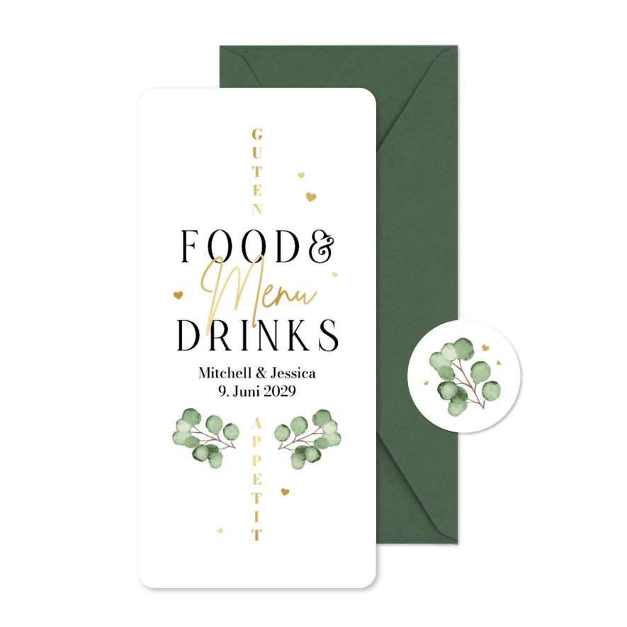Menükarte Hochzeit 'Food & Drinks' Eukalyptus Aquarell - Karteneindruck