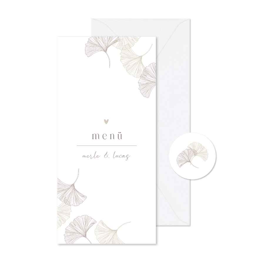 Menükarte Hochzeit Ginkgo pur & natürlich - Karteneindruck