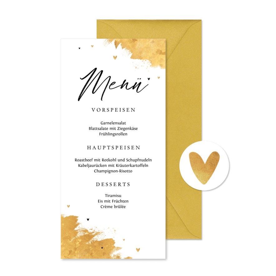 Menükarte Hochzeit Goldlook - Kartenvorschau