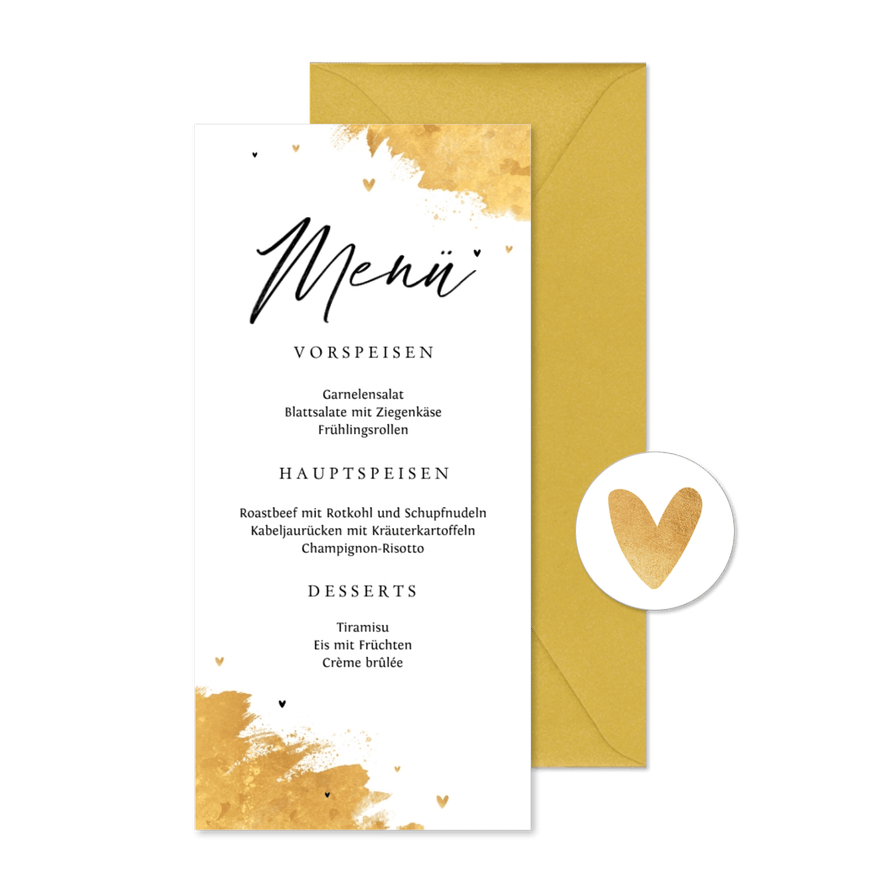 Menükarte Hochzeit Goldlook - Karteneindruck