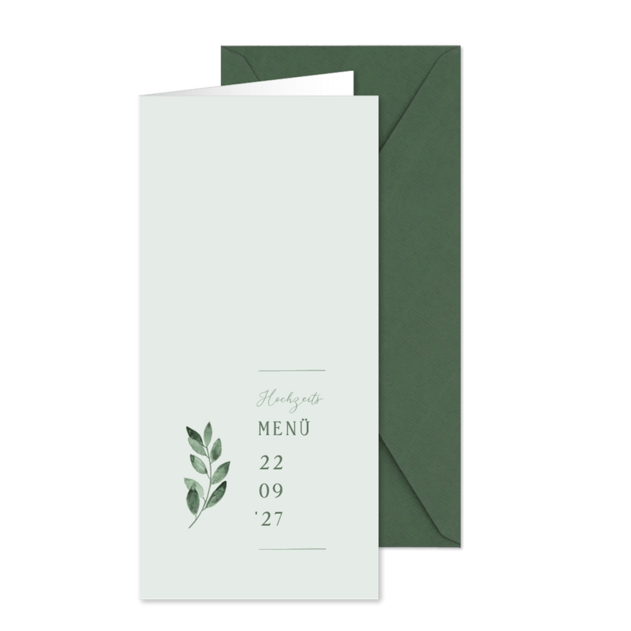 Menükarte Hochzeit grüner Zweig - Kartenvorschau
