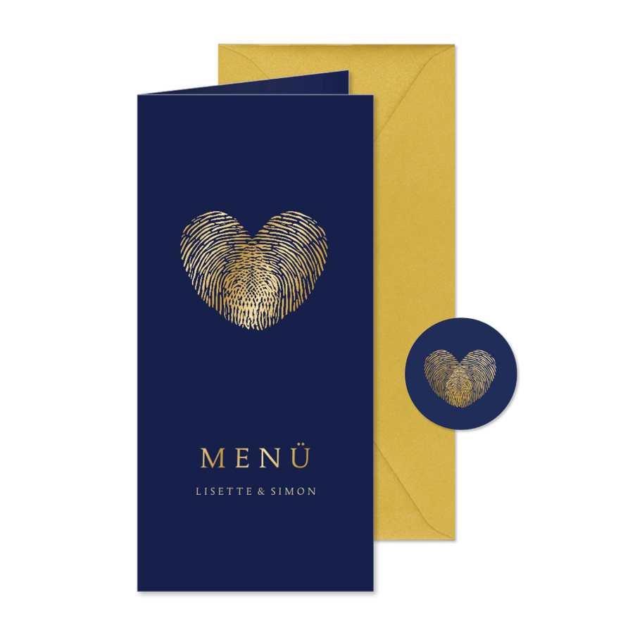 Menükarte Hochzeit Herz aus Fingerabdrücken - Karteneindruck