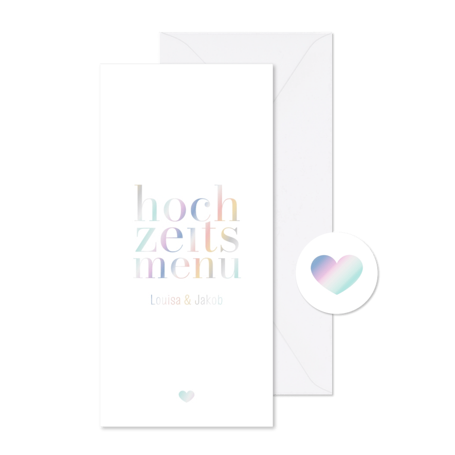 Menükarte Hochzeit holografisch - Karteneindruck