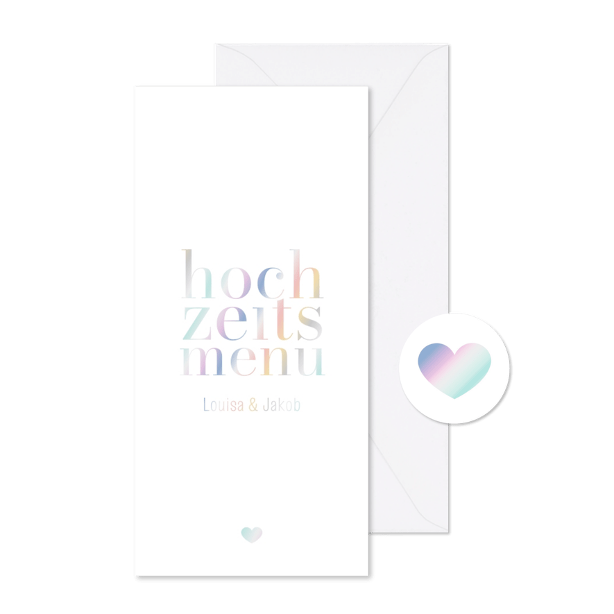 Menükarte Hochzeit holografisch - Karteneindruck
