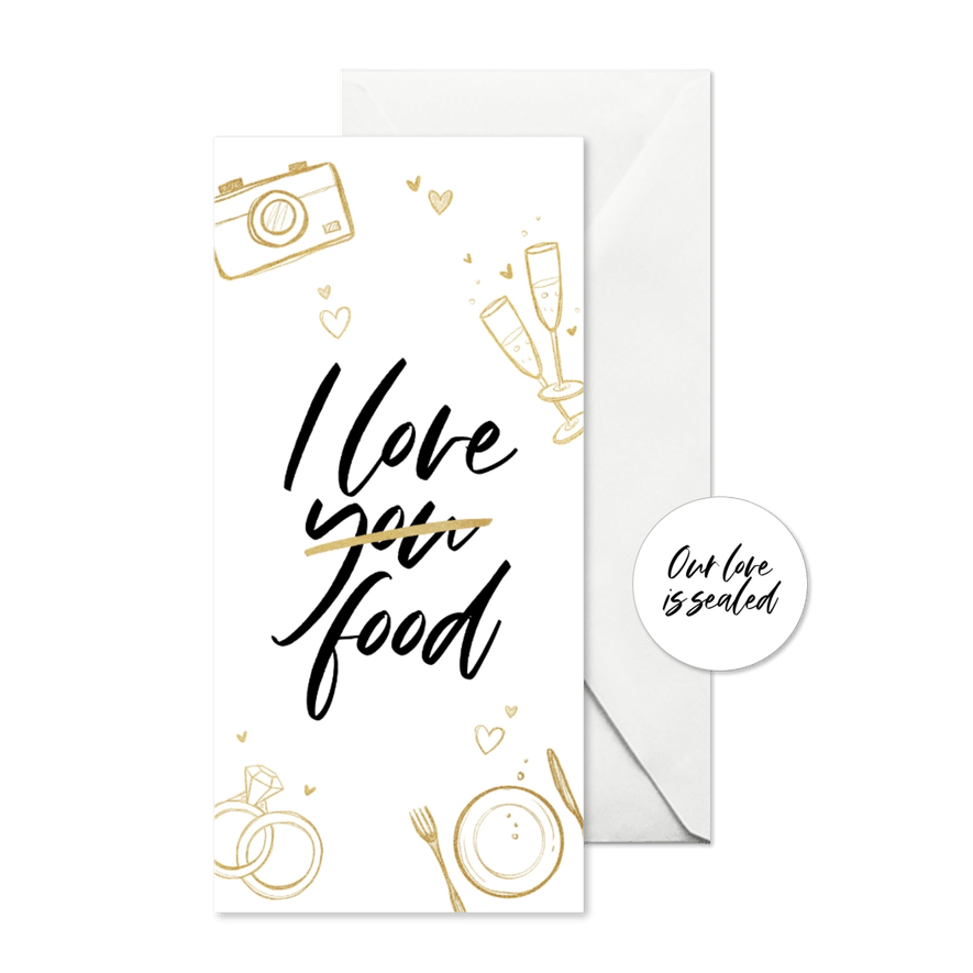 Menükarte Hochzeit 'I love food' Doodles - Karteneindruck
