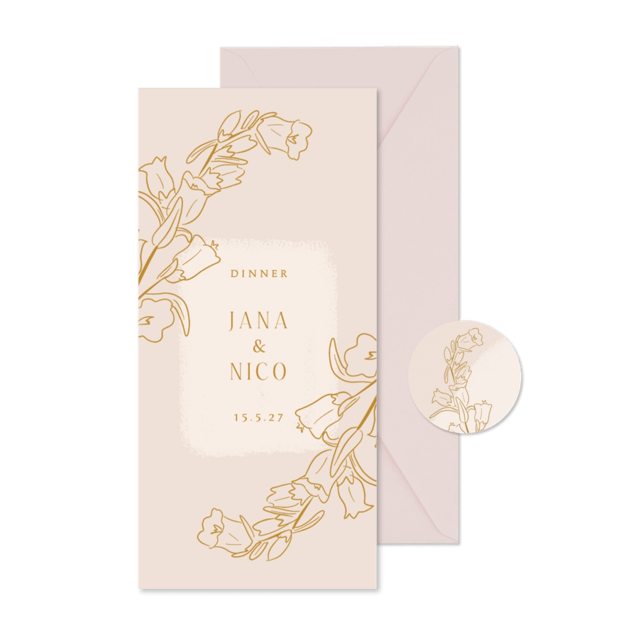 Menükarte Hochzeit klassische Glockenblumen - Karteneindruck